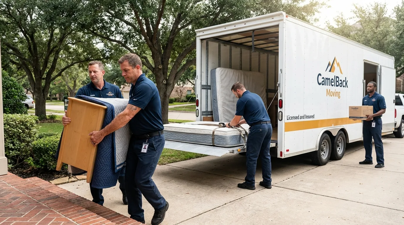 Crew loading residential truck for cross-state move from Ballston Spa, NY