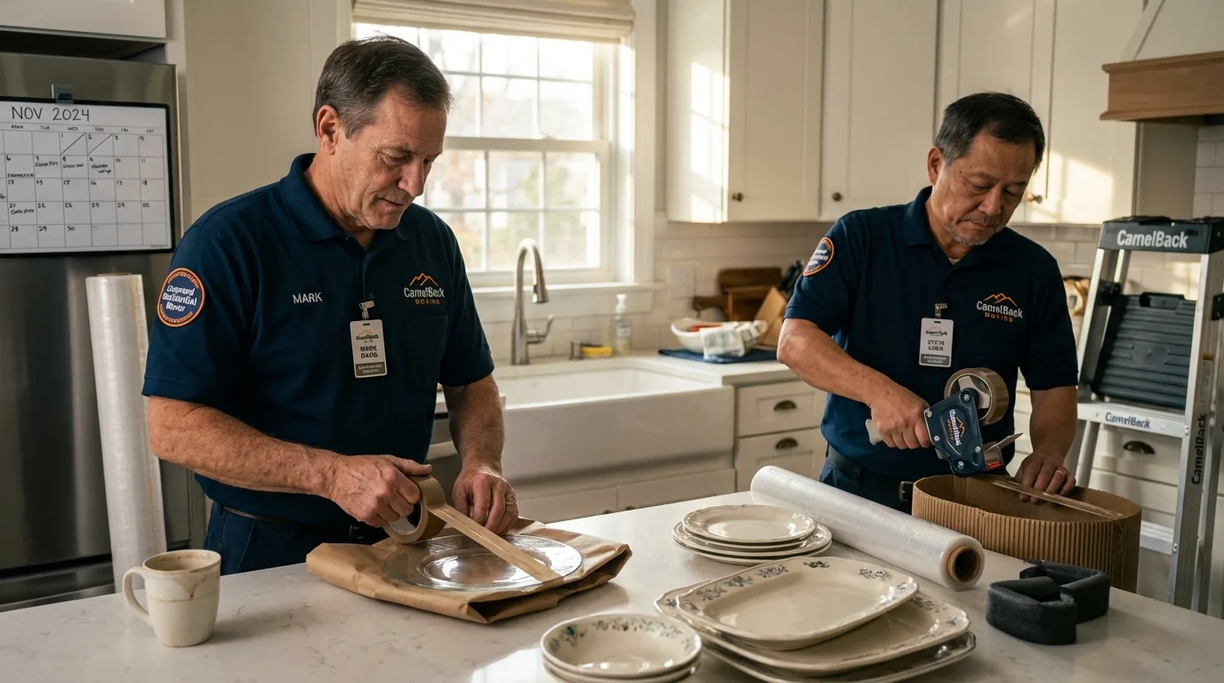 Professional crew packing kitchen dishware in Ballston Spa, NY